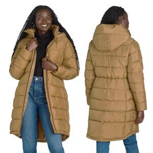 NWT BCBG Paris Jacket Womens Size XL Khaki Long Hooded Puffer Coat